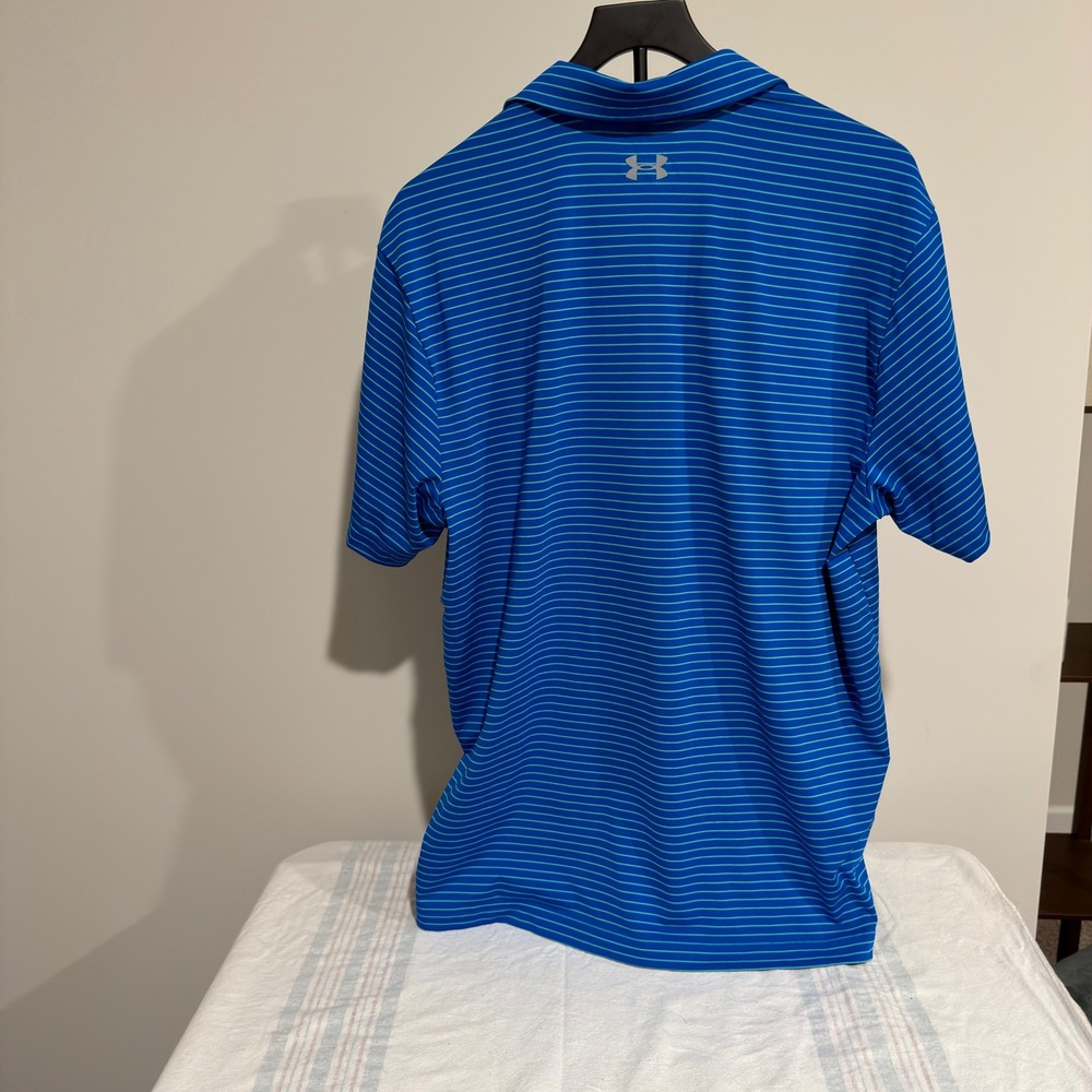 Under Armour Mens XL HeatGear Blue Teal Striped Loose Fit Golf Polo Shirt - Picture 5 of 8